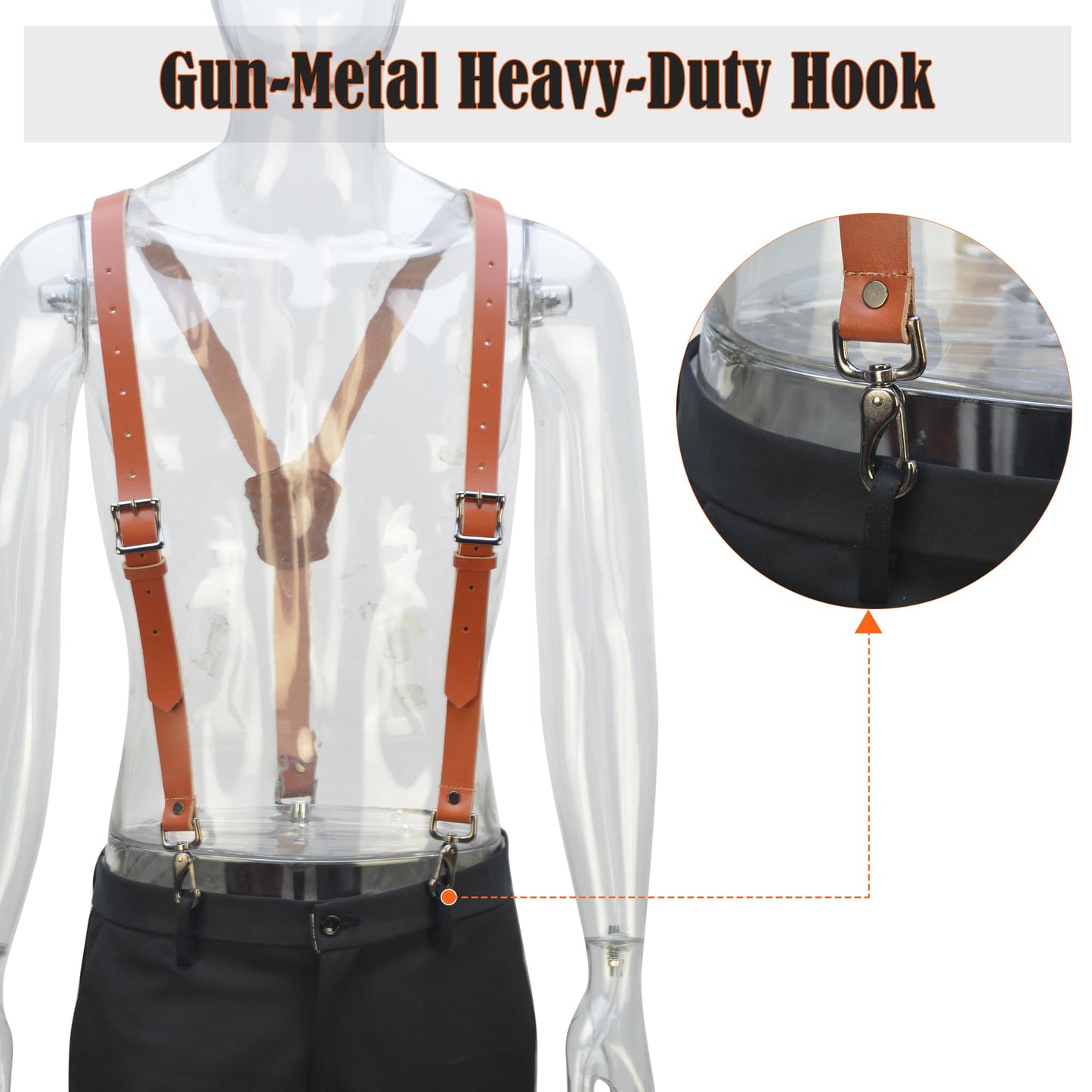 WELKINLAND Buffalo Leather Suspenders - Heavy Duty Work Suspenders for Men, Brown Leather with Hooks