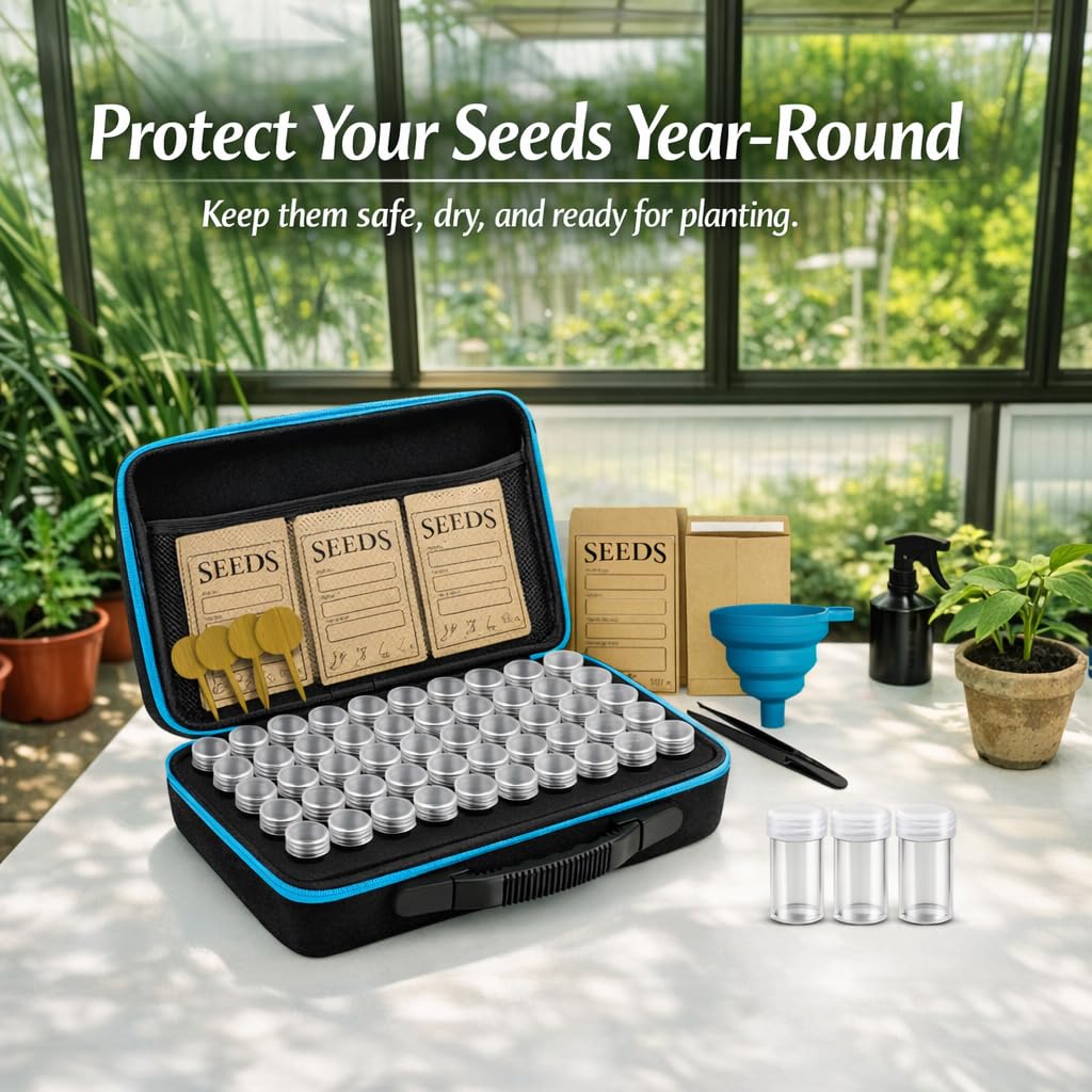 Seed Storage Organizer Kit with 120 Containers, Seed Saver Storage Box for Seed Collection & Preservation, Seed Envelopes, Labels, Funnel & Tweezers, Garden Seed Organizer for Gardeners