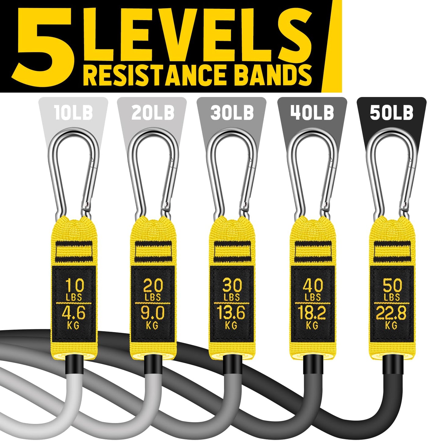 WALITO Resistance Bands Set - Exercise Bands with Handles, Door Anchor, Legs Ankle Straps, for Heavy Resistance Training, Physical Therapy, Muscle Training, Yoga, Home Workouts, Gym
