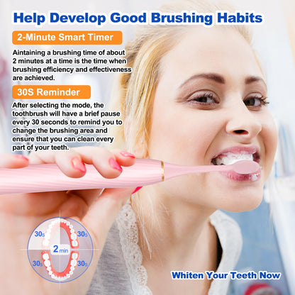 FXQQZZ Electric Toothbrush for Adults and Kids, with Tongue Scraper and Travel Case, 8 Brush Head, Smart Timer & 4 Modes Rechargeable Toothbrush, 42000 VPM Deep Clean, One Charge Last 90 Days - Black