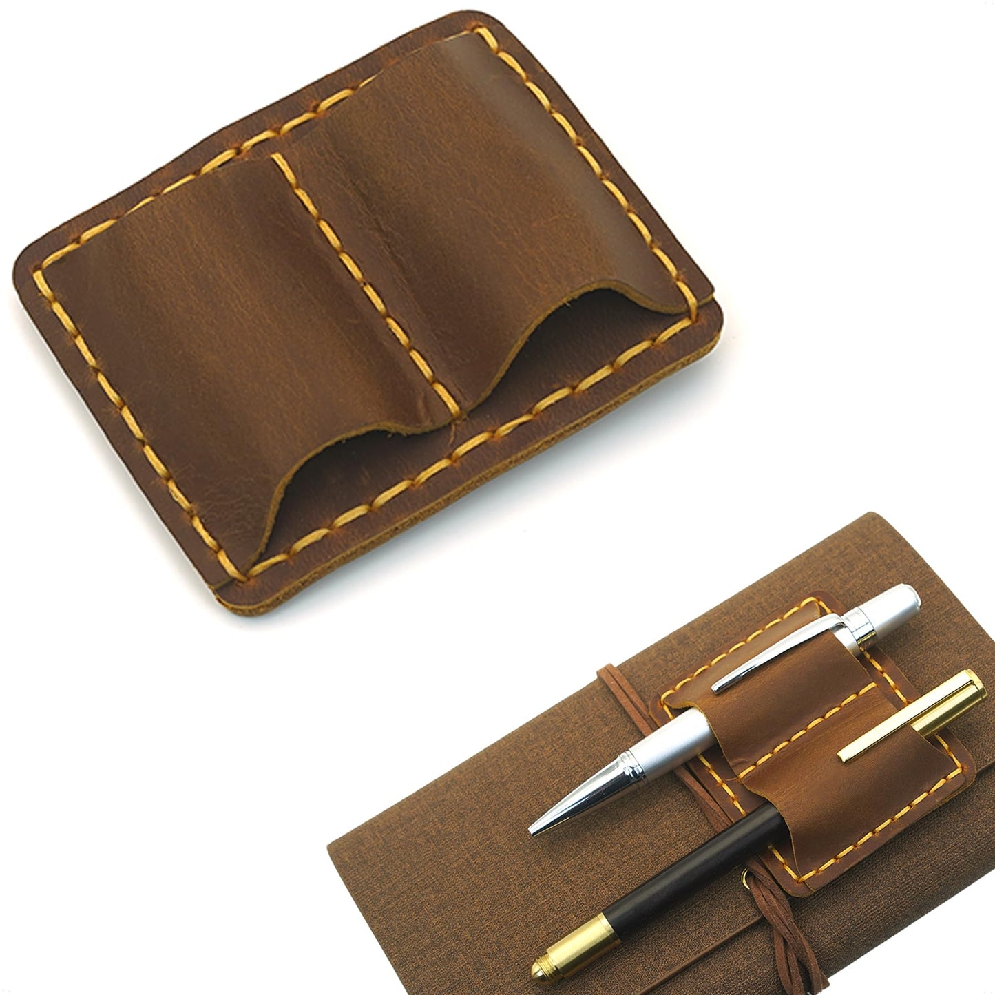 ESSSO Pen Holder for Notebook – Handmade Vintage Top-Grain Leather Notebook Pen Holder with Clip & Pen Loop for Journal, Planner & Bible (Brown)