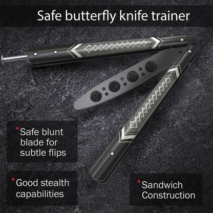 Butterfly Trainer - Practice Balisong - Butterfly Knives NOT Real NOT Sharp Blade - Cool Design - Black Dull Trick - Butter Fly Training - CSGO Fidget Toy - Gift for Husband, Father, Son, Teens K14B