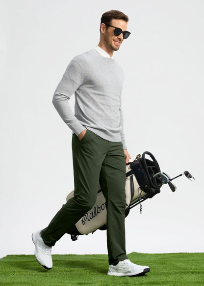 Pudolla Golf Pants for Men Stretch Dress Pants Mens Work Pants St. Patricks Day Trousers with Pockets(Army Green 32Wx32L)