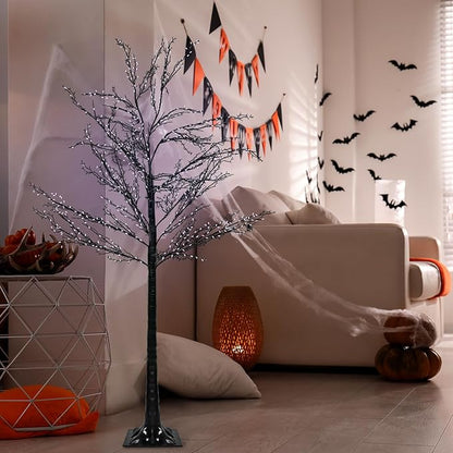 Halloween Lighted Tree Lights 6FT, 380 LED Black Halloweens Tree with Timer, DIY Bendable Branches, Halloween Decorations Outdoor & Indoor, Spooky Halloweens Yard Decor
