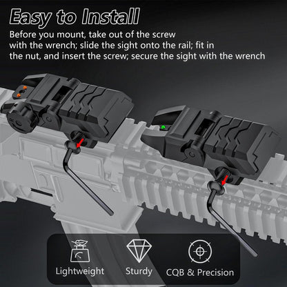 JORMIX Folding Fiber Optic Sights Flip Up Sights Front and Rear Back up Sights for Picatinny Weaver Rails with Red Green Full Dots Polymer (Front Green+Back Red)