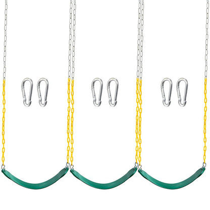 TURFEE 3 Pack Green Swing Seats Heavy Duty with 66" Chain, Swing Set Accessories Replacement with Snap Hooks for Kids Outdoor Play Playground, Trees, Backyard (Limit 300lb)