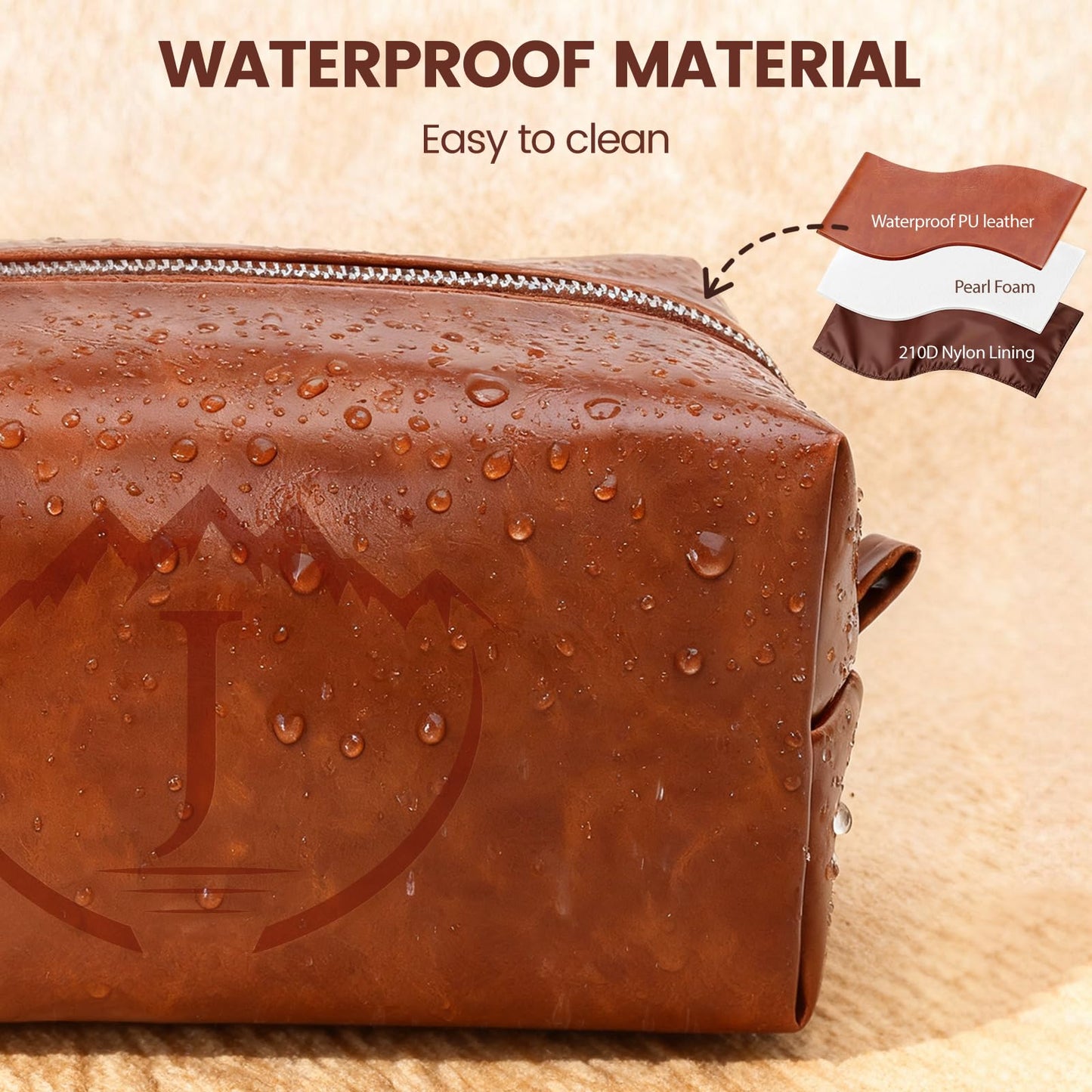 BagUrshion Toiletry Bag for Men,Mens Travel Toiletry Organizer,Personalized Men's Travel Essentials,Water Resistant PU Leather Shaving Bag for Dad Husband Boyfriend, Birthday Gifts for Him,Brown - J
