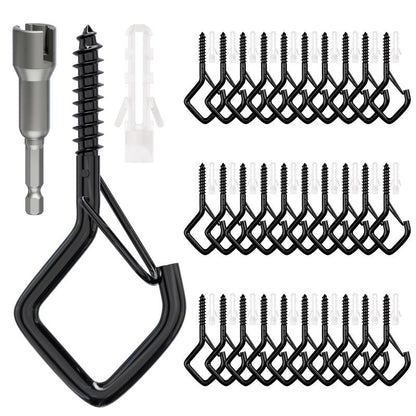coutnier 20 PCS Screw Hooks with Safety Buckle, Heavy Duty Ceiling Hooks for Hanging Outdoor String Lights, Plants, Wind Chimes, 2.36 inches, Black