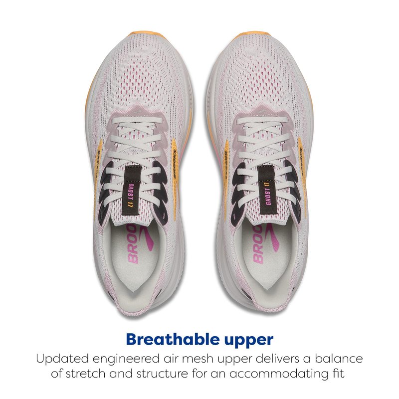 Brooks Women’s Ghost 17 Neutral Running Shoe - Oyster/Apricot/Pink - 9.5 Narrow