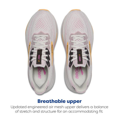 Brooks Women’s Ghost 17 Neutral Running Shoe - Oyster/Apricot/Pink - 5 Narrow