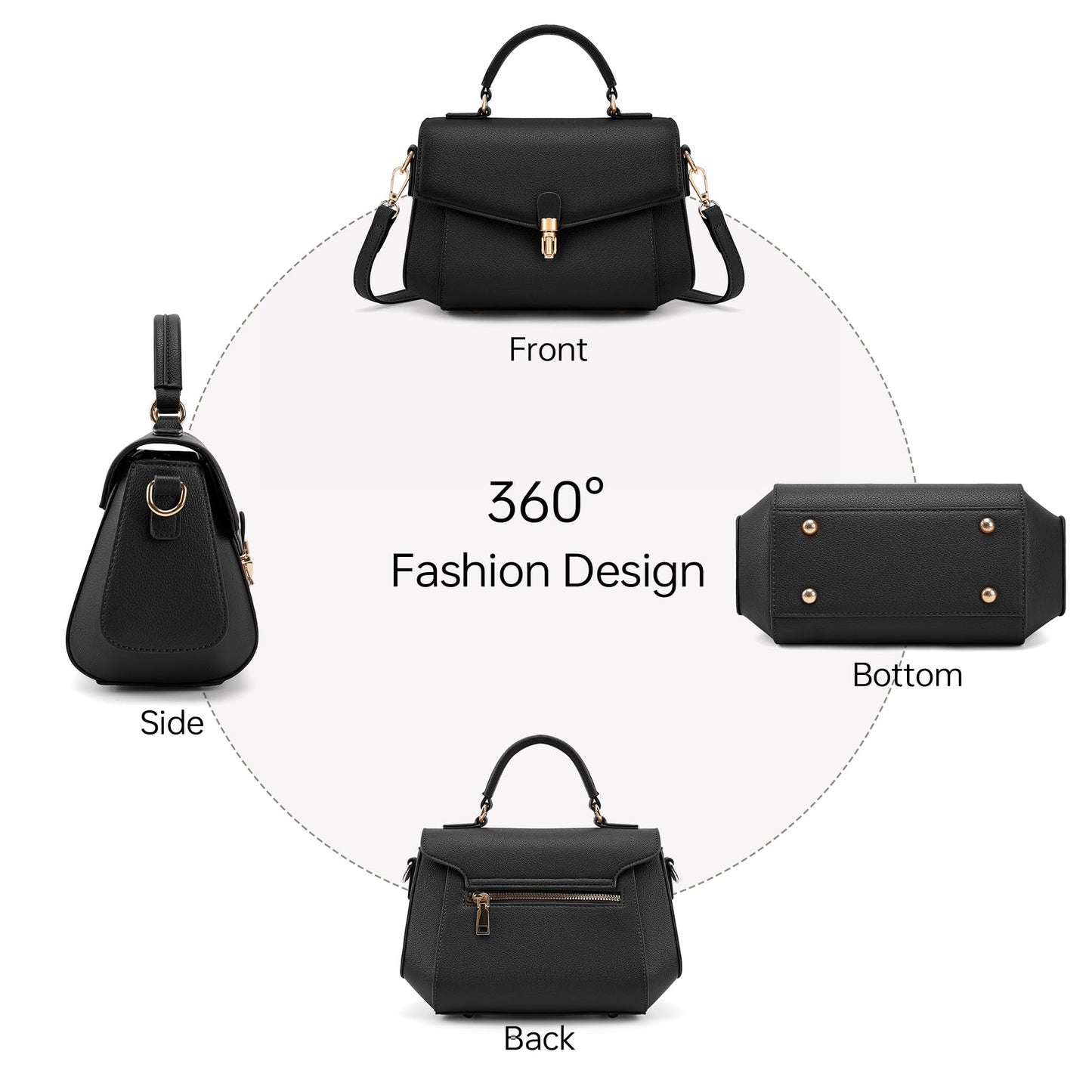 Goinsound Vegan Leather Crossbody Bag for Women Top Handle Purse Flap Shoulder Bag for Women Trendy Handbag with 2 Removable Straps Black