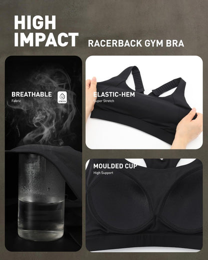 RUNNING GIRL Sports Bras for Women High Support, Adjustable Straps High Impact Racerback Bra with Hook Closure Molded Cup(WX3174Black,L)