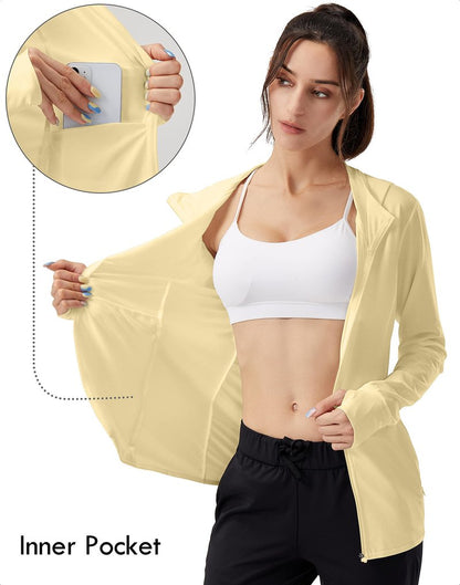 Soothfeel Women's UPF 50+ Sun Protection Hoodie Jacket Lightweight Long Sleeve Sun Shirt for Women with Pocket Hiking Outdoor Light Yellow 3XL