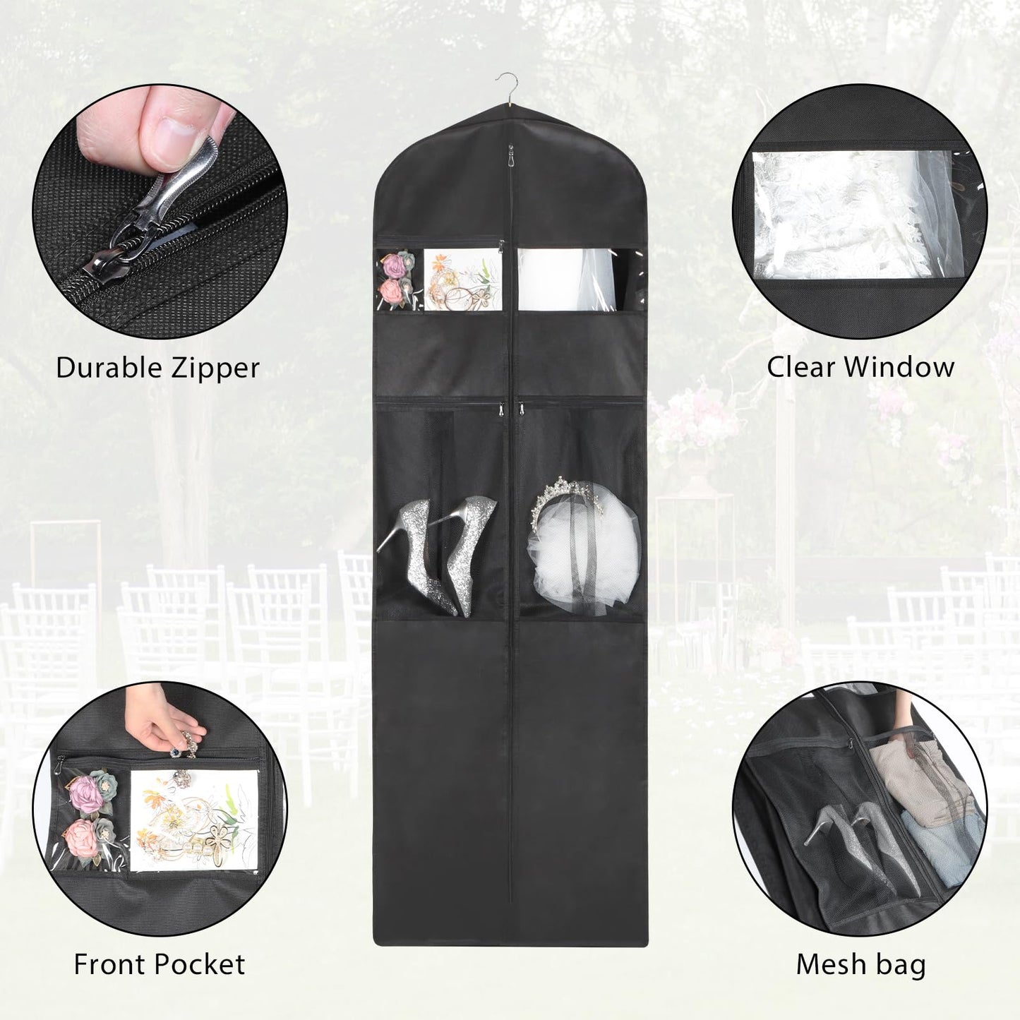 Zilink 72" Wedding Dress Garment Bag Dress Bags for Gowns Bridal Dress Travel Bag with 12”Gusseted and Accessory Pockets for Wedding Dress, Puffy Gowns [Upgraded Version]