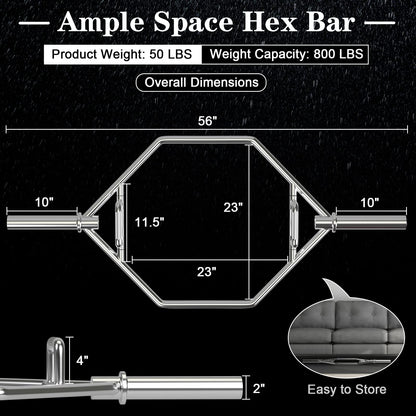Goplus 56’’ Olympic Hex Trap Bar, Heavy Duty Barbell Trap Bar with Flat or Raised Knurled Handles for Squats, Deadlifts, Shrugs, Strength Training Weight Lifting (Sliver, fit 2’’ weight plates)