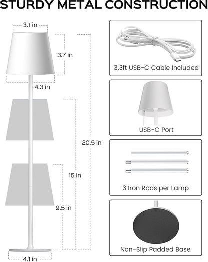 JACKYLED Cordless Table Lamps Rechargeable, 3 Adjustable Height, 5000mAh Battery Operated, 3 Colors Smooth Dimming, Portable LED Waterproof Table Lamp for Dining, Bedroom, Outdoor (2 Pack)