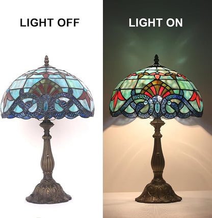 Tiffany Table Lamp Stained Glass Bedside Table Lamp Desk Reading Light 12 Inches Bedroom Living Room Home Office Decor Lamp(Baroque)