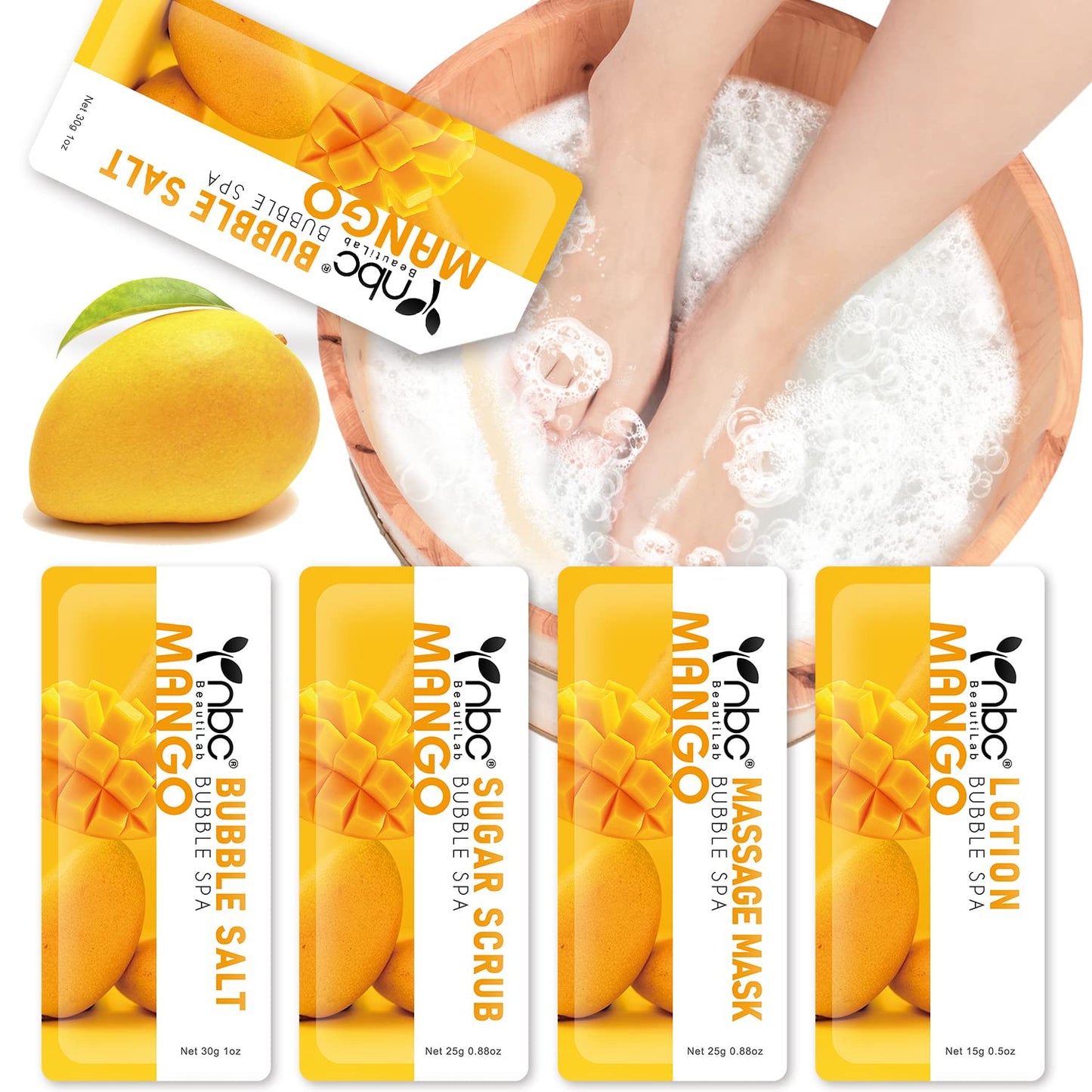 Pedicure Kit Foot Soak Set: Bubble Salt, Sugar Scrub, Massage Mask, Massage Lotion in a Box, 4 Step Foot Spa Kit for Dry Feet,Tired Feet（3 Set Tropical Fruit)