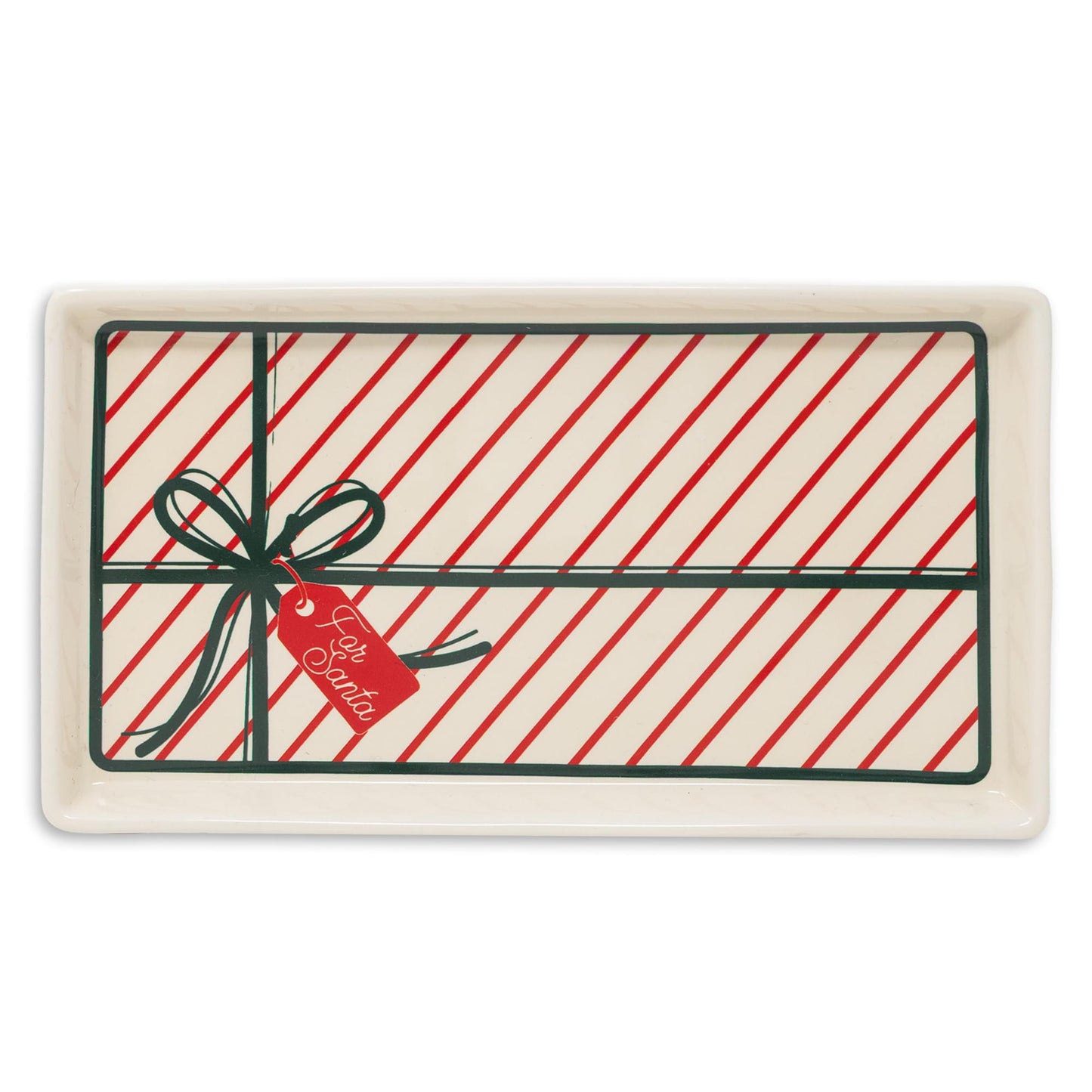 Steel Mill & Co Ceramic Milk & Cookies for Santa Set, 2-Piece Christmas Eve Tray & Milk Jug Gift Box Design, Holiday Tableware Set for Festive Christmas Décor (Bow)