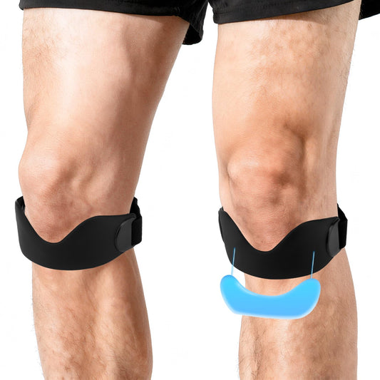 Fukaisu 2pcs Patellar Tendon Support Strap, Black Silicone Adjustable Anti-Slip Ergonomic Knee Brace for Women Men, Patella Stabilizer Band for Running Football Basketball Hiking
