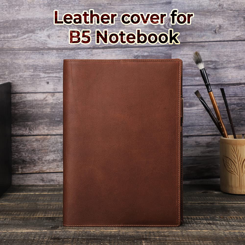 Hiram B5 Leather Notebook Cover, B5 Genuine Leather Journal Cover,B5 Diary Cover, 7.6in x 10.6 in Writing Notebook Cover, B5 Handbook Cover, B5 Planner Cover Leather-for B5 Notebook