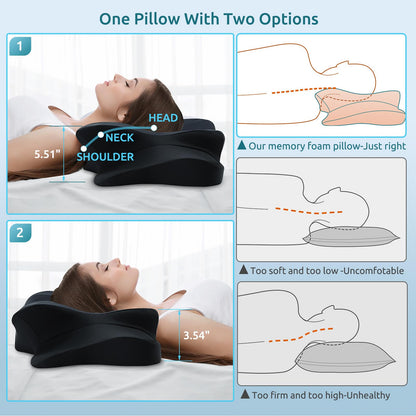 DONAMA Cervical Pillow for Neck and Shoulder,Contour Memory Foam Pillow,Ergonomic Neck Support Pillow for Side Back Stomach Sleepers with Pillowcase