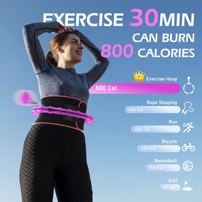 JLoibao Weighted Hula Circle for Adults Weight Loss, Infinity Fitness Hoop Plus Size 51 Inch with Sweat Belt, Include 27 Detachable Links and Waist Trainer for Women (Purple)