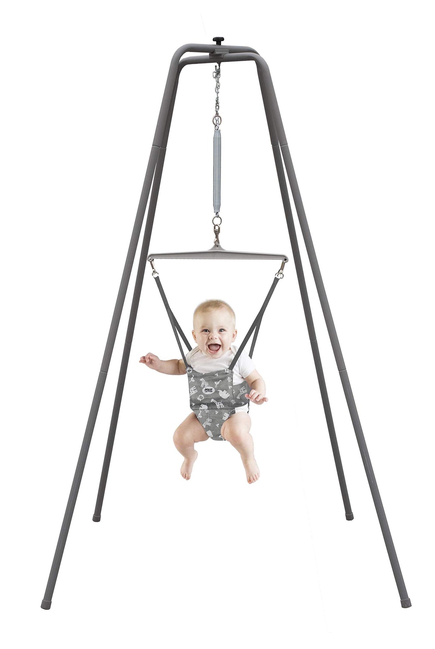 Jolly Jumper *Elite* Safari Print Saddle - The Original Jolly Jumper with Stand. Trusted by Parents to Provide Fun for Babies and to Create Cherished Memories for Families for Over 75 Years.