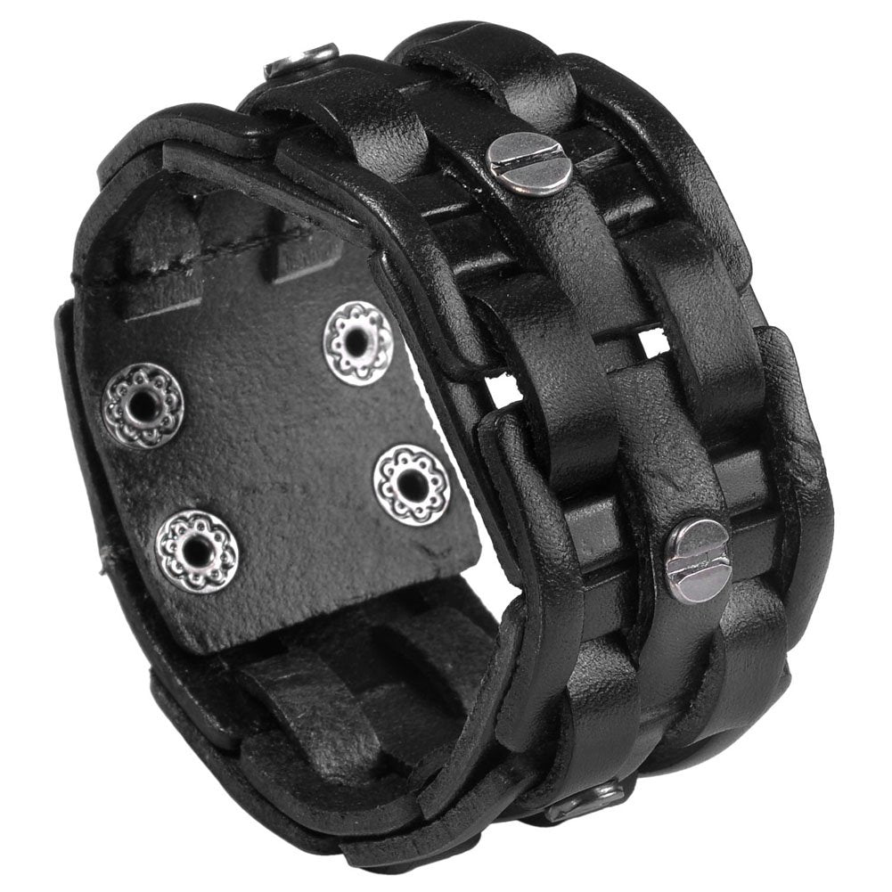 Zysta Punk Gothic Mens Genuine Leather Braided Bracelet Wristband Cuff Bangle 8.5-9" Black