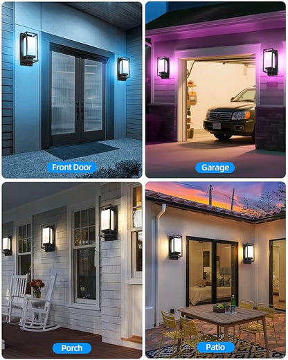 SHIMR Smart Outdoor Wall Lights 2 Pack, WiFi RGB Color Changing Sconce 2700K–6500K Tunable White, Dusk to Dawn Outdoor Light Fixture with E26 Base for House Porch Garage, Work with Alexa & Google