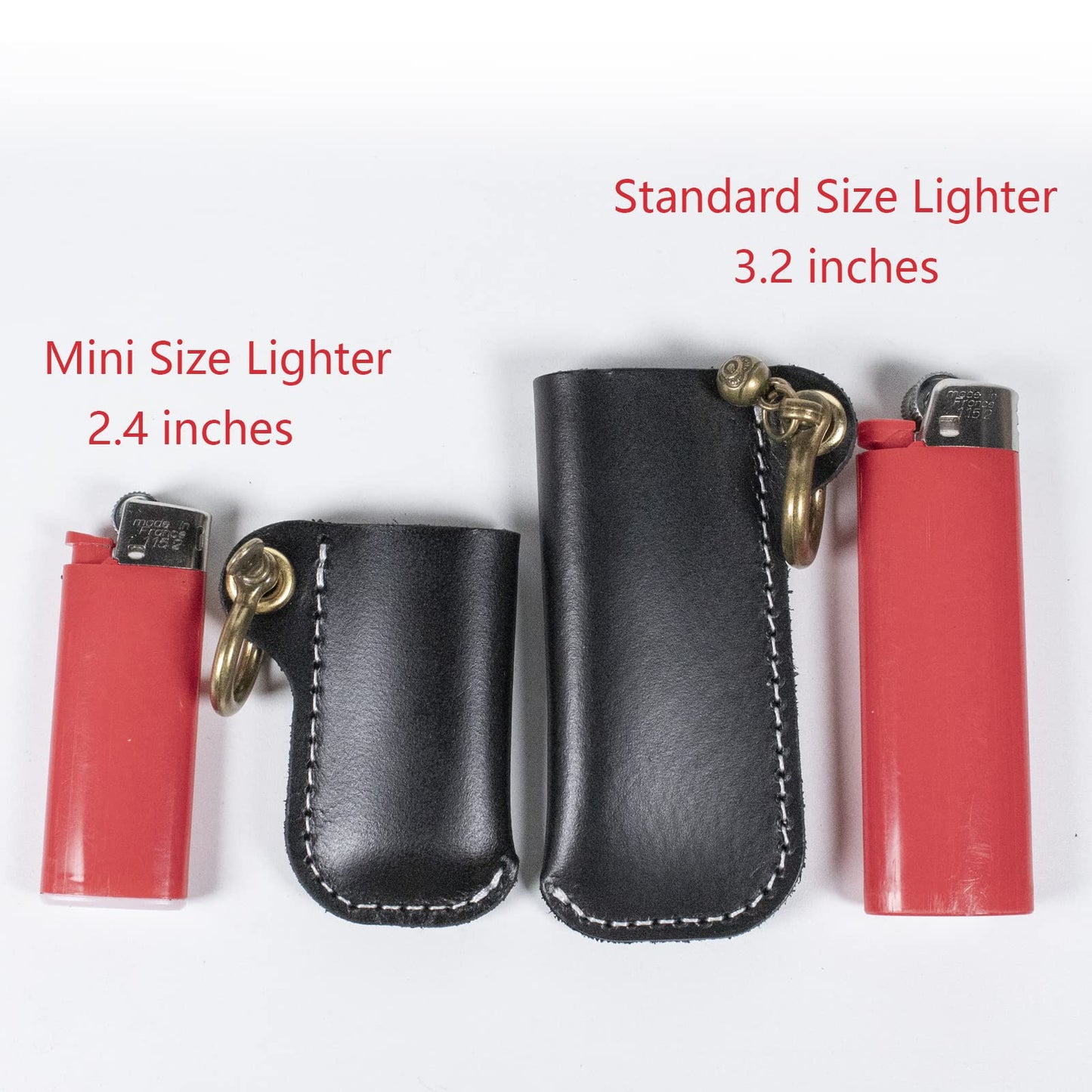 HUMWE Leather Lighter Case Holder for BIC Mini/Standard Size Lighters Sleeve Cover Genuine Leather Case Pouch with Metal Horseshoe Shackles for Keychain Pendant (Black, Mini and Standard)