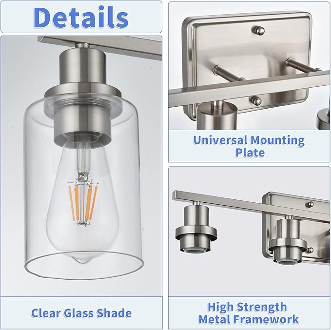 2-Light Bathroom Light Fixtures,Brushed Nickel Vanity Light, Bathroom Lighting Fixtures Over Mirror,Modern Wall Lamp,Wall Lights for Living Room, Bedroom,Hallway