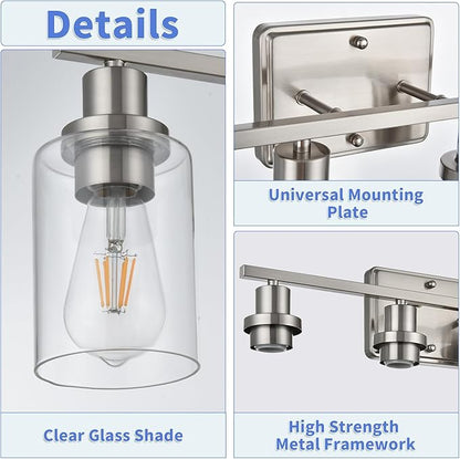 2-Light Bathroom Light Fixtures,Brushed Nickel Vanity Light, Bathroom Lighting Fixtures Over Mirror,Modern Wall Lamp,Wall Lights for Living Room, Bedroom,Hallway
