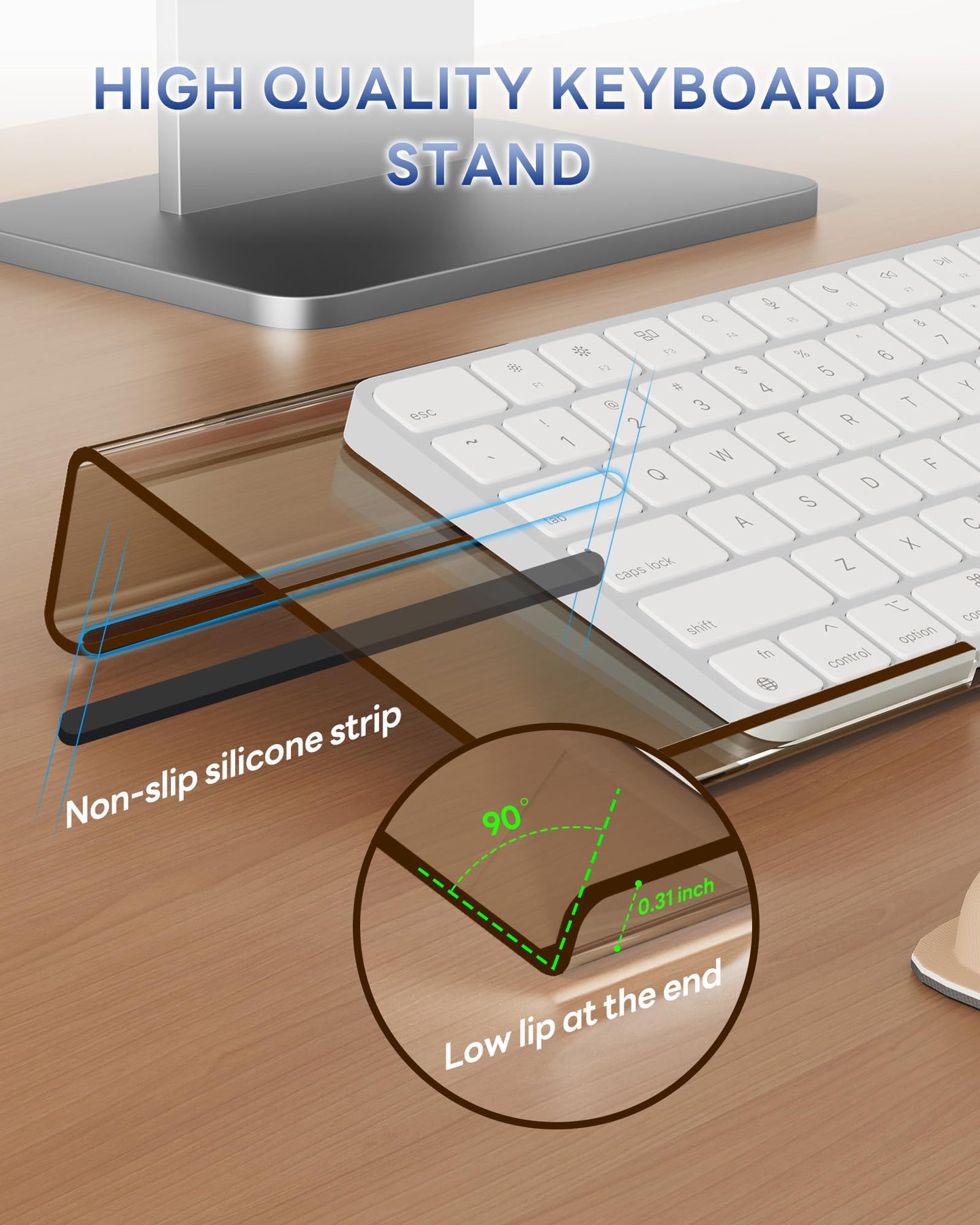 Laborio Computer Keyboard Stand for Desktop, Keyboard Riser Wrist Rest Holder for Easy Typing, Office Desk, Home, School Accessories(Coffee)