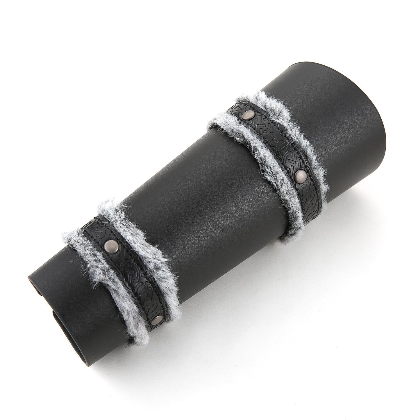 HZMAN Medieval Gauntlet Wristband Fur Leather Bracers for Men Cuff Armor Leather Viking Wrist Arm Guards for LARP Costume Bracer (Black)