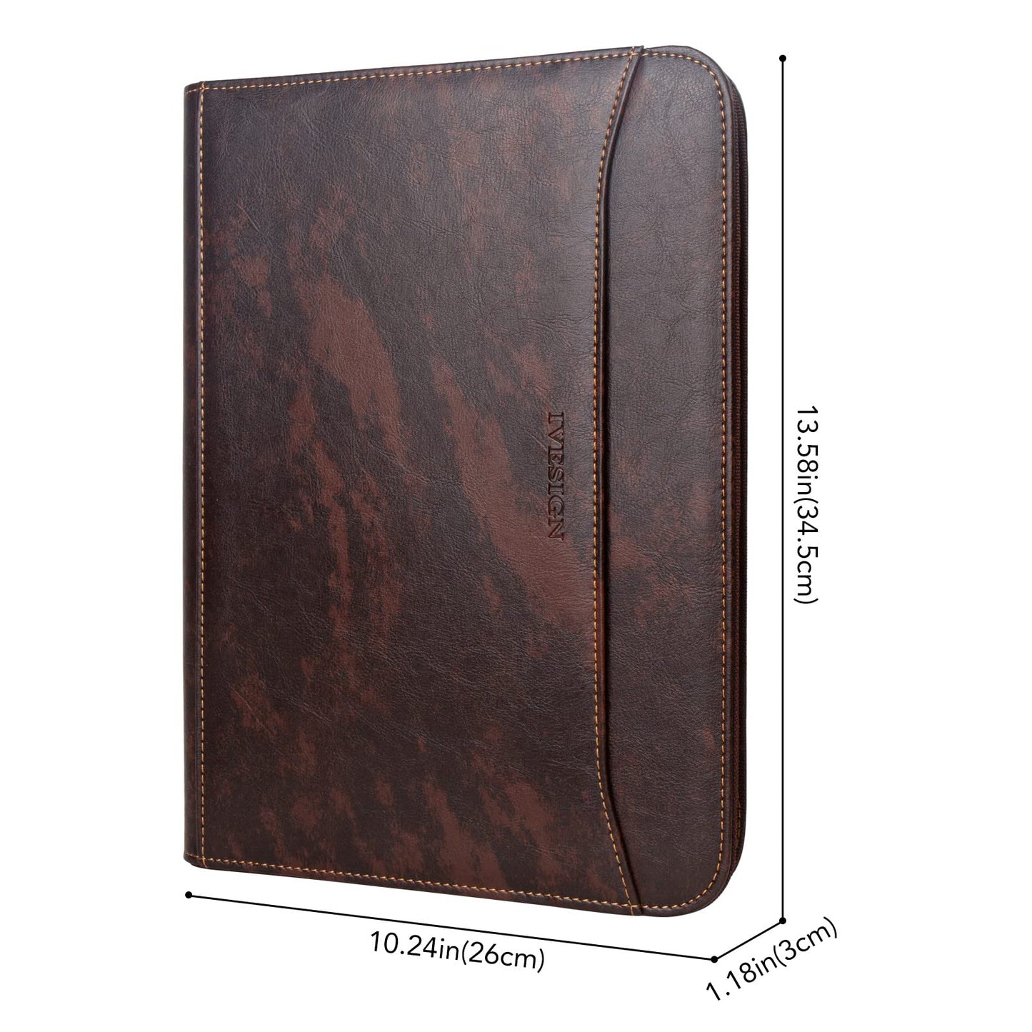 IVESIGN Zippered Padfolio for Women & Men Resume Portfolio Folder Vegan Leather Business Organizer Planner,with Writing Pad Interior 10.1 Inch Tablet Sleeve Dark Brown