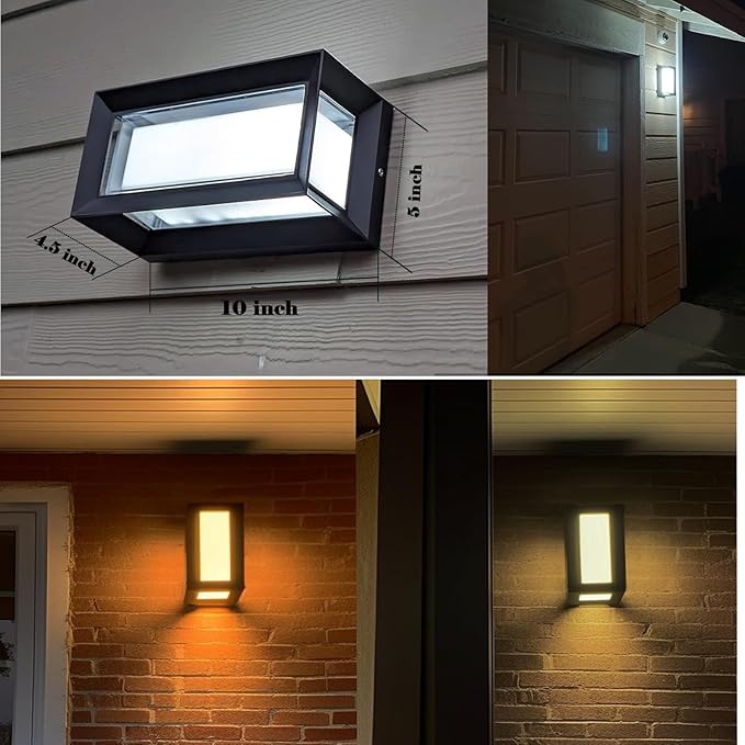 Modern Outdoor Wall Lights 2Pack, LED Rectangle 18W Bright Warm to Cool Tunable White Exterior Lighting Fixtures, Waterproof Outdoor Lights for House,Porch,Garage (Rectangle-CCT)