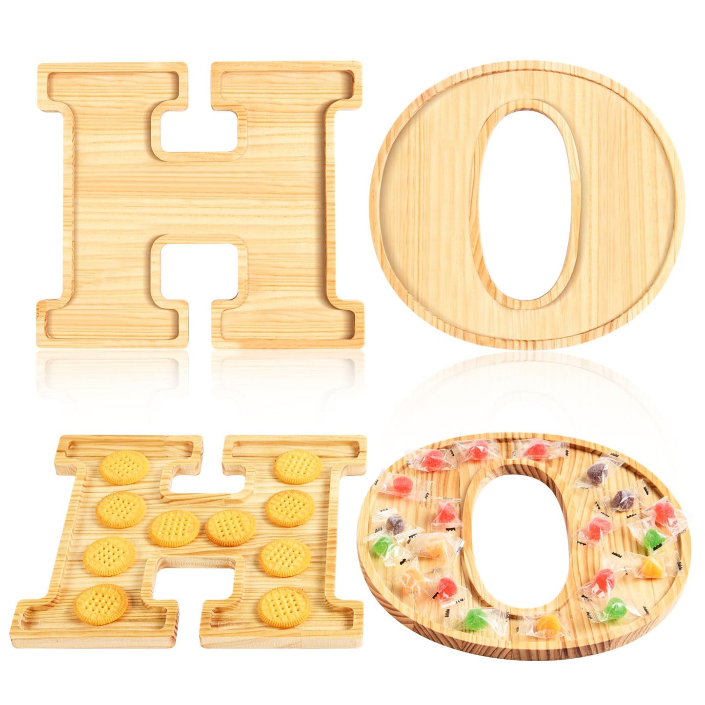 AWIZOM 2 Pcs Christmas Charcuterie Boards HO Wooden Serving Platters Christmas Pine Wood Trays Wooden Snack Cookie Dish Plates for Home Kitchen Xmas Holiday Housewarming Dinnerware Presents