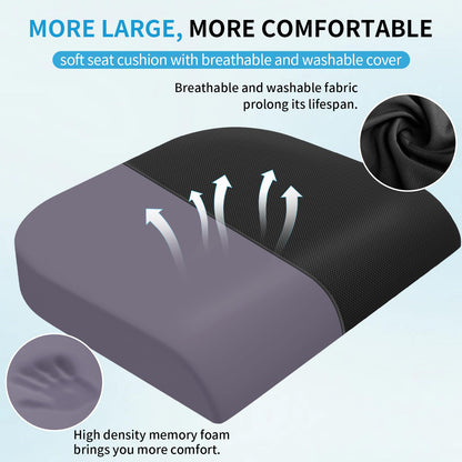 TranquilRelax Large Seat Cushion, Soft Foam Cushion for Long Sitting Hours on Office Chair, Home & Car, Non-Slip Chair Pad for Relieving Back & Sciatica & Hip & Coccyx Pain (Black)