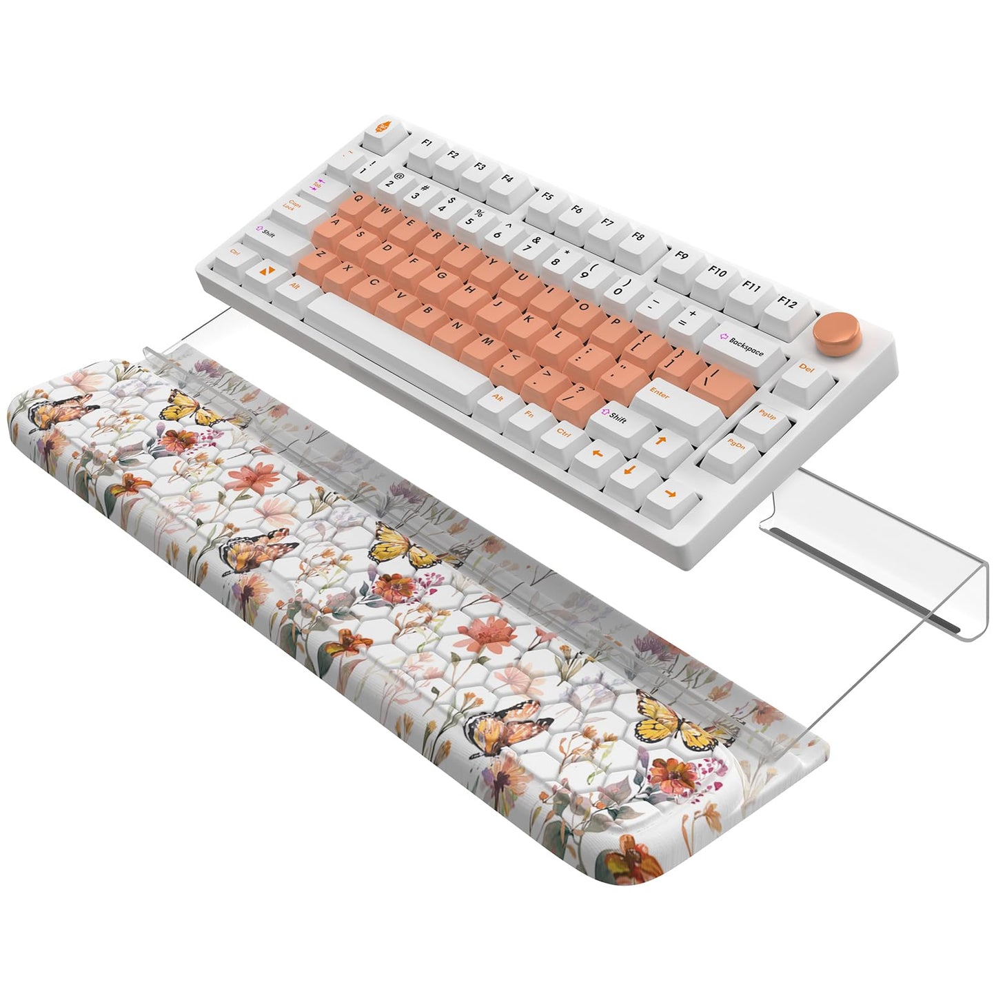 AnyShock 2 in 1 Acrylic Computer Keyboard Holder with Soft Wrist Rest, Butterfly Keyboard Wrist Pad, 3-Level Height Adjustment for Ergonomic Typing, Wrist Rests for Office (White)