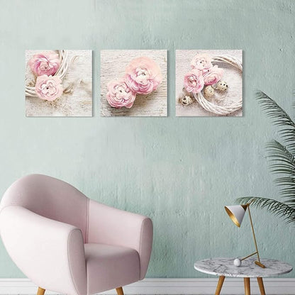 Floral Picture Canvas Wall Art: Innocence Pink Peony Flower Wreath Photographic Prints for Decor