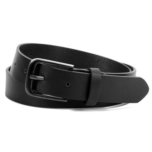 WHIPPY Women Casual Leather Belt for Jeans Pants, Fashion Ladies Waist Dress Belt Black Buckle Black M