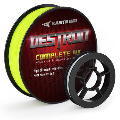KastKing Destron Complete Braided Fishing Line and Leader, Thin Diameter Superline, Highly Abrasion Resistant, Perfectly Matched Braided Line & Leader, Chartreuse, 65LB, 150Yds