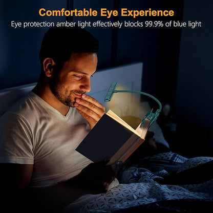Gritin 19 LED Rechargeable Book Light for Reading in Bed with Memory Function- Eye Caring 3 Color Temperatures,Stepless Dimming Brightness,80 Hrs Runtime Clip on Light for Book Lovers-Blackish Green
