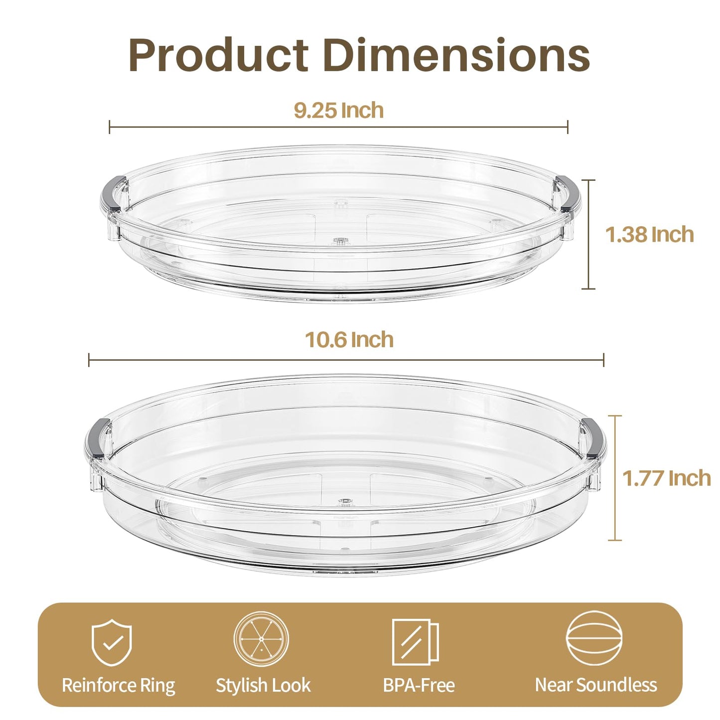 LAMU 3 Pack Lazy Susan Organizer Turntable for Cabinet, Rotating Condiment Organizer for Kitchen Pantry Organizers and Storage, Table Top, Fridge, Countertop, Spice Organization, 9.25'' 10.6'' 12''