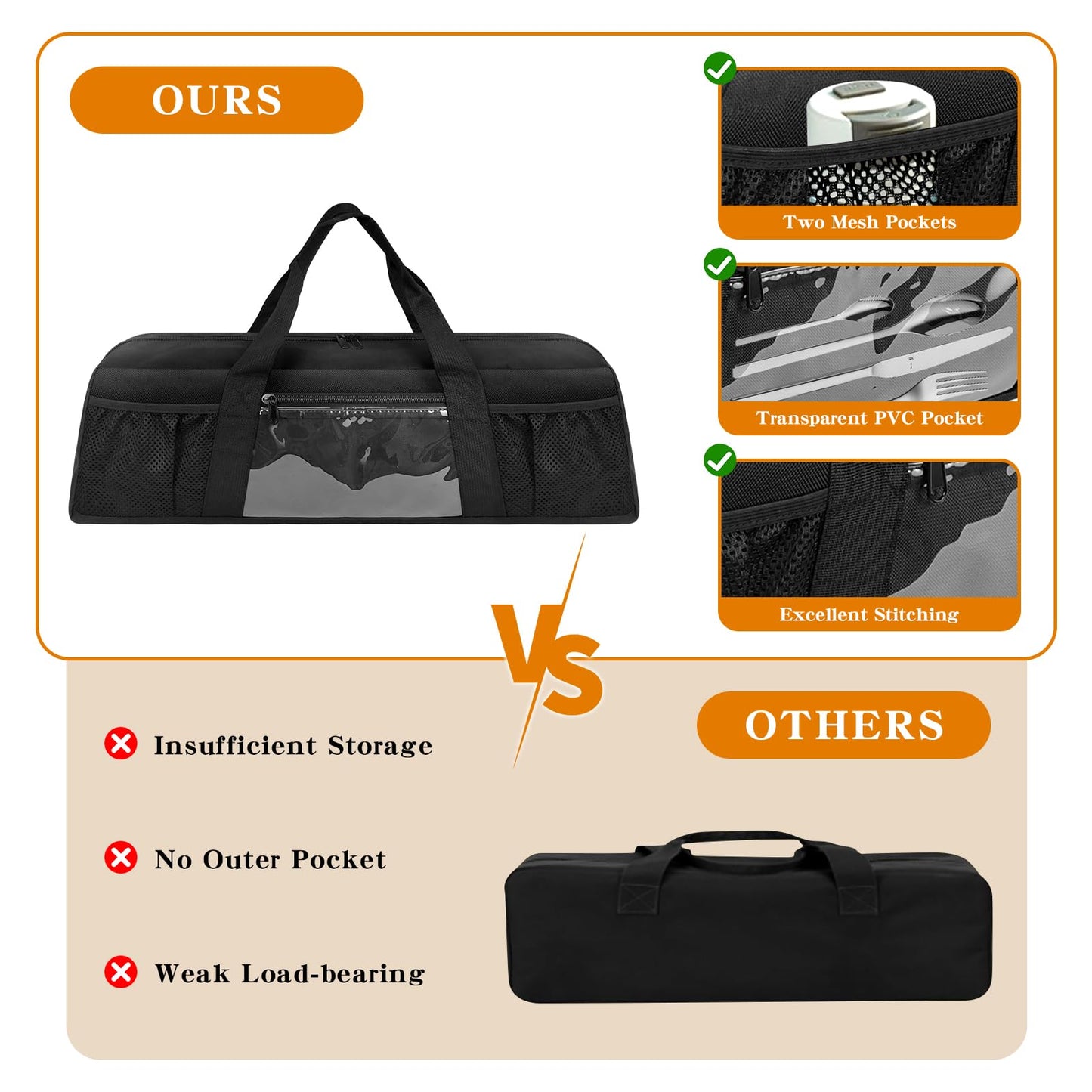 Boczif Grill Utensil Storage Bag, BBQ Tool Organized Bags, Barbecue Hardware Grill Accessories Carry Bag, Picnic Cooking Tools Holder Pouch for Camping, Outdoor BBQ