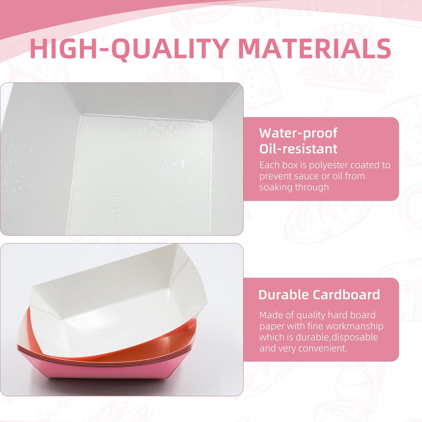 Temmgnie 100 Pack Disposable Paper Food Boat,2lb Pink Paper Food Trays,Kraft Food Serving Boats for Snacks,Hot Dog,Popcorn,Sandwich,Taco,Fries,Nacho