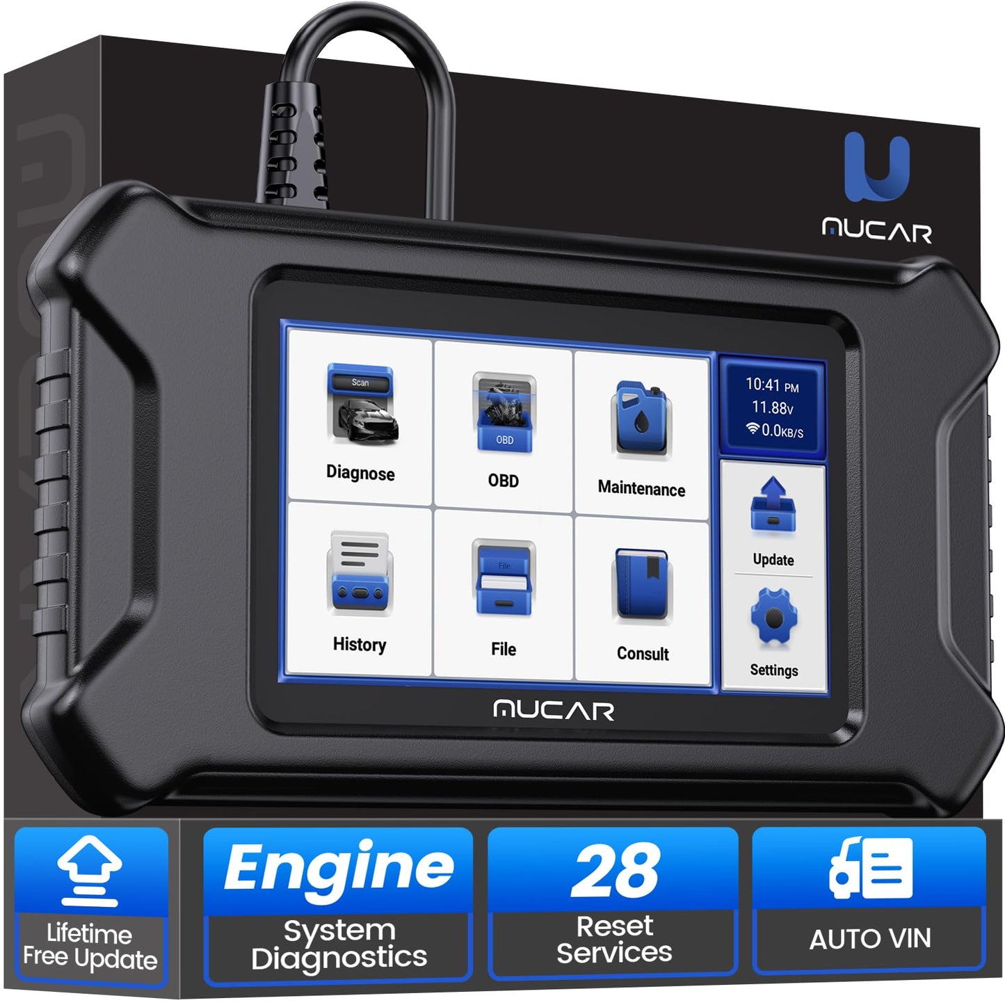 MUCAR CS90 OBD2 Scanner Diagnostic Tool with 28+ Reset Service, Engine Powertrain Car Scanner, ABS Code Reader Scan Tool for Car, Auto VIN, Lifetime Free Update