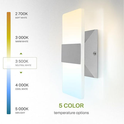 ASD 8 Inch LED Indoor Wall Sconce - Modern Interior 10W 120V 2700K-5000K Adjustable Dimmable Wall Mounted Light Fixtures, Acrylic Glass Wall Lights for Stairway, Hallway - ETL, Brushed Nickel