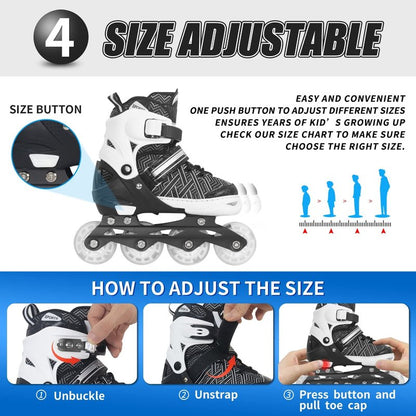 Nattork Adjustable Inline Skates for Kids Boys & Girls, Blue Black Red with Light up Wheels, Youth Blade Roller Skating for Beginners Ages 3-15